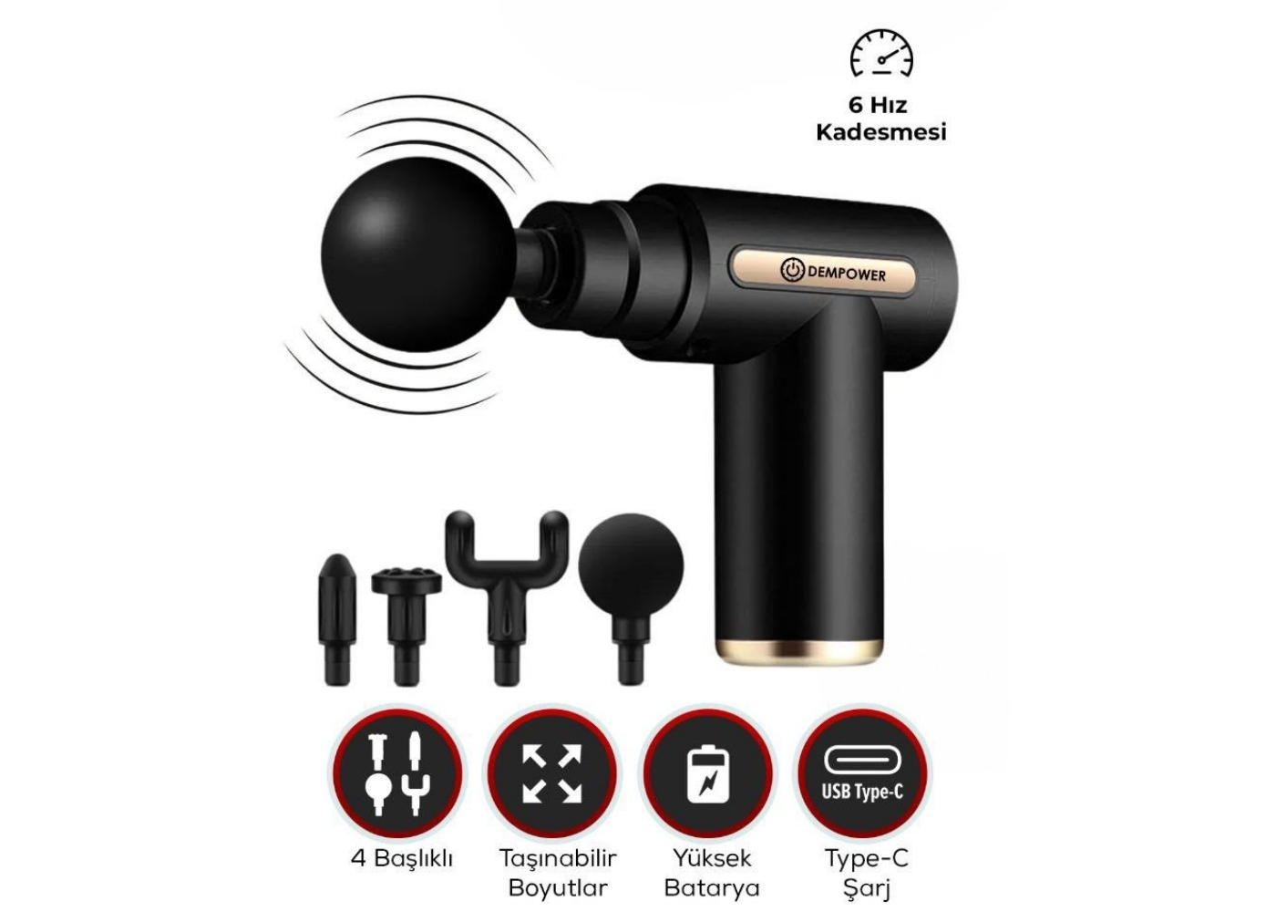 Dempower DP-293S Masaj Tabancası 4 Başlıklı