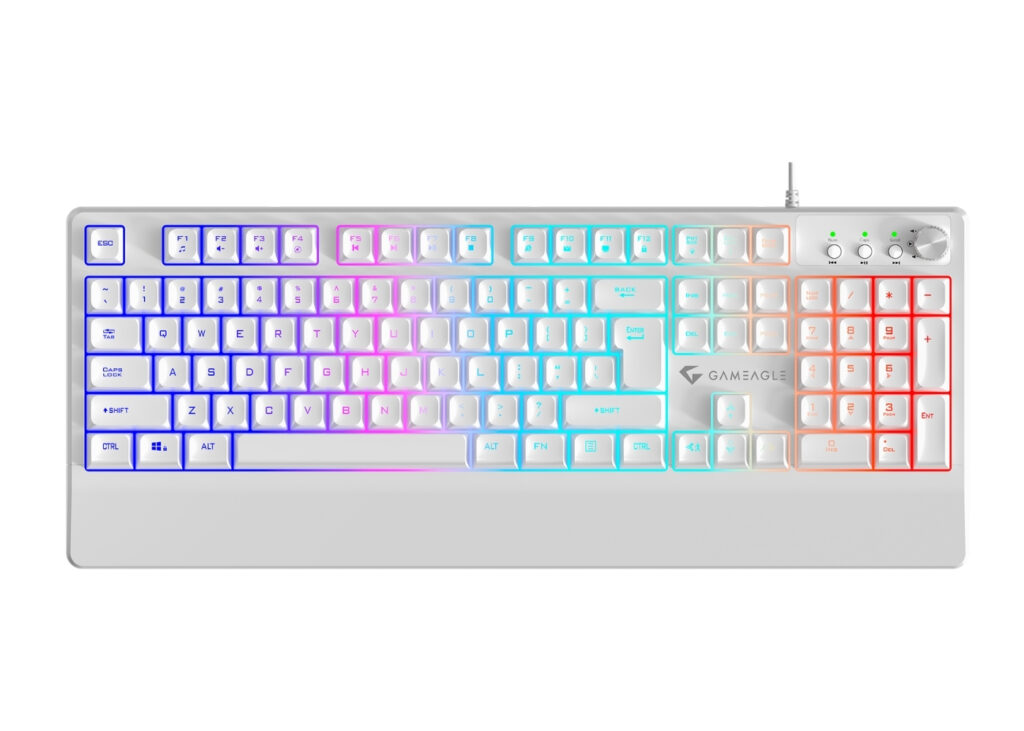 Gameagle GE2008 Frost Blade RGB Membran Bilek Destekli Multimedya Tuşlu 26 Anti-Ghosting Oyuncu Klavyesi Beyaz