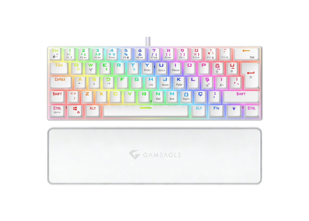 Gameagle GE2021 Helios RGB Kablolu Bilek Destekli Double Shot Full Anti-Ghosting Mekanik Oyuncu Klavyesi Beyaz
