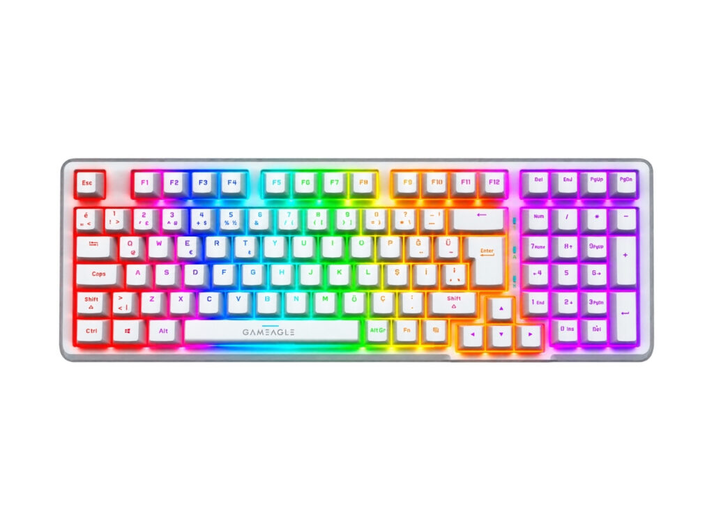 Gameagle GE2032 Troya Kablosuz 2.4Ghz/Bluetooth+3 Mod 4000mAh RGB Full Anti-Ghosting Mekanik Oyuncu Klavyesi Beyaz