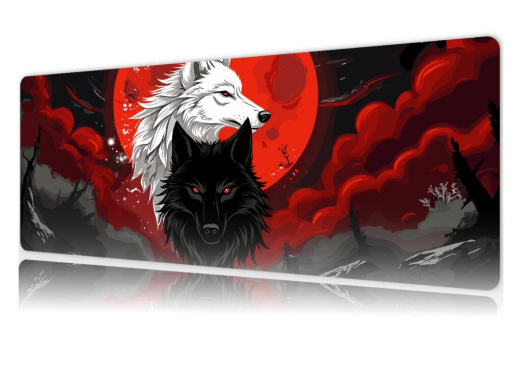 ROWL WOLF-BLOOD-MOON RW-MP9040-22 90x40 cm Gaming Mousepad XL Speed Seri Kaymaz Taban Dikişli Kenar Oyuncu Mousepad