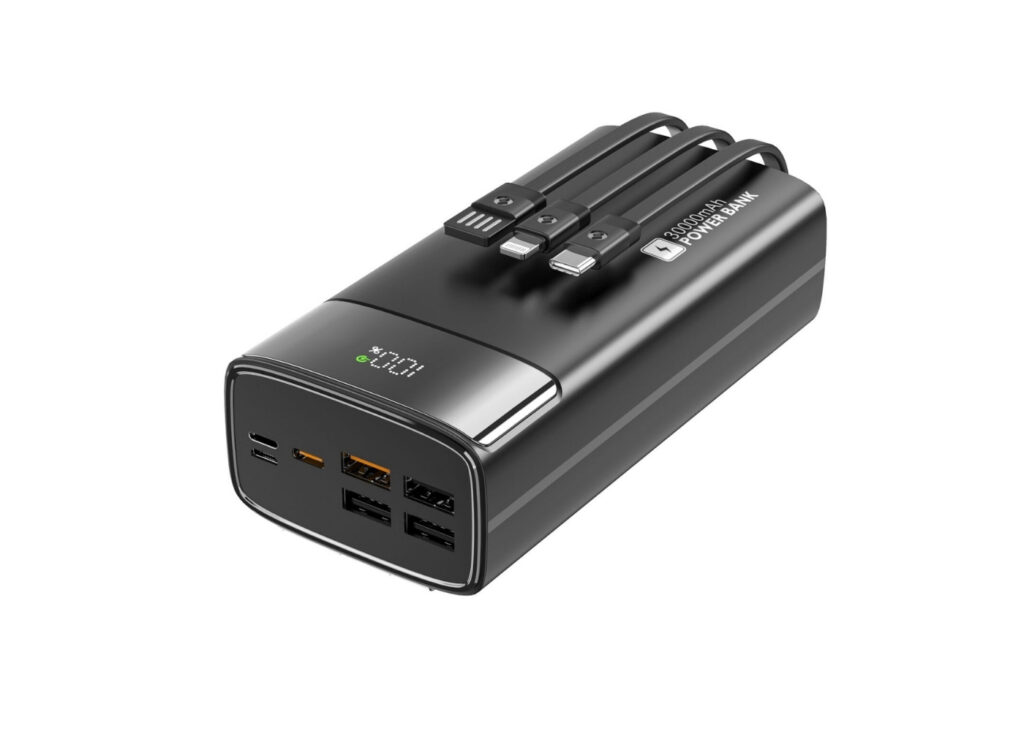 Snapron SNP-3035 30000mAh 22.5W PD Hızlı Şarj Powerbank | Dahili Lightning, Type-C ve USB Kablolu | LCD Ekran