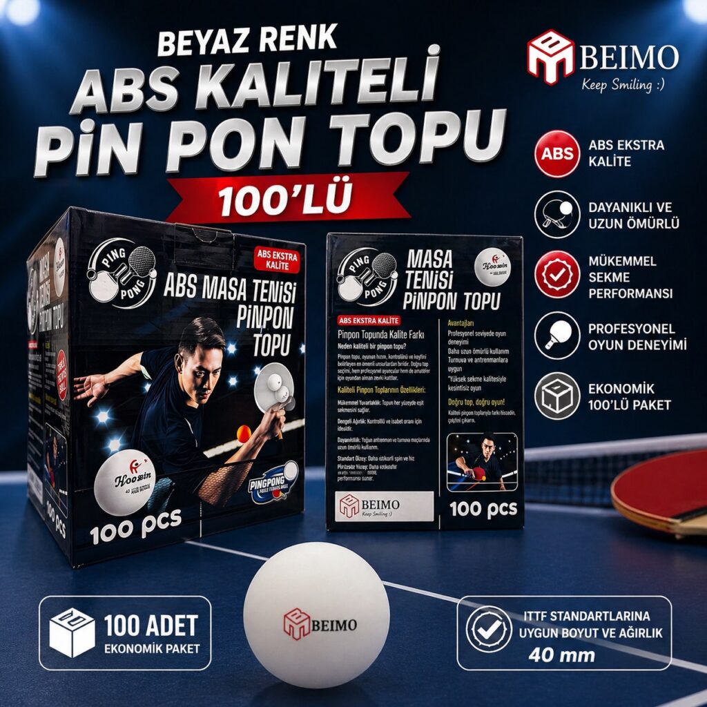 Abs İthal Ekstra Kaliteli Beyaz Renk Pin Pon Topu Kutulu 100'Lü