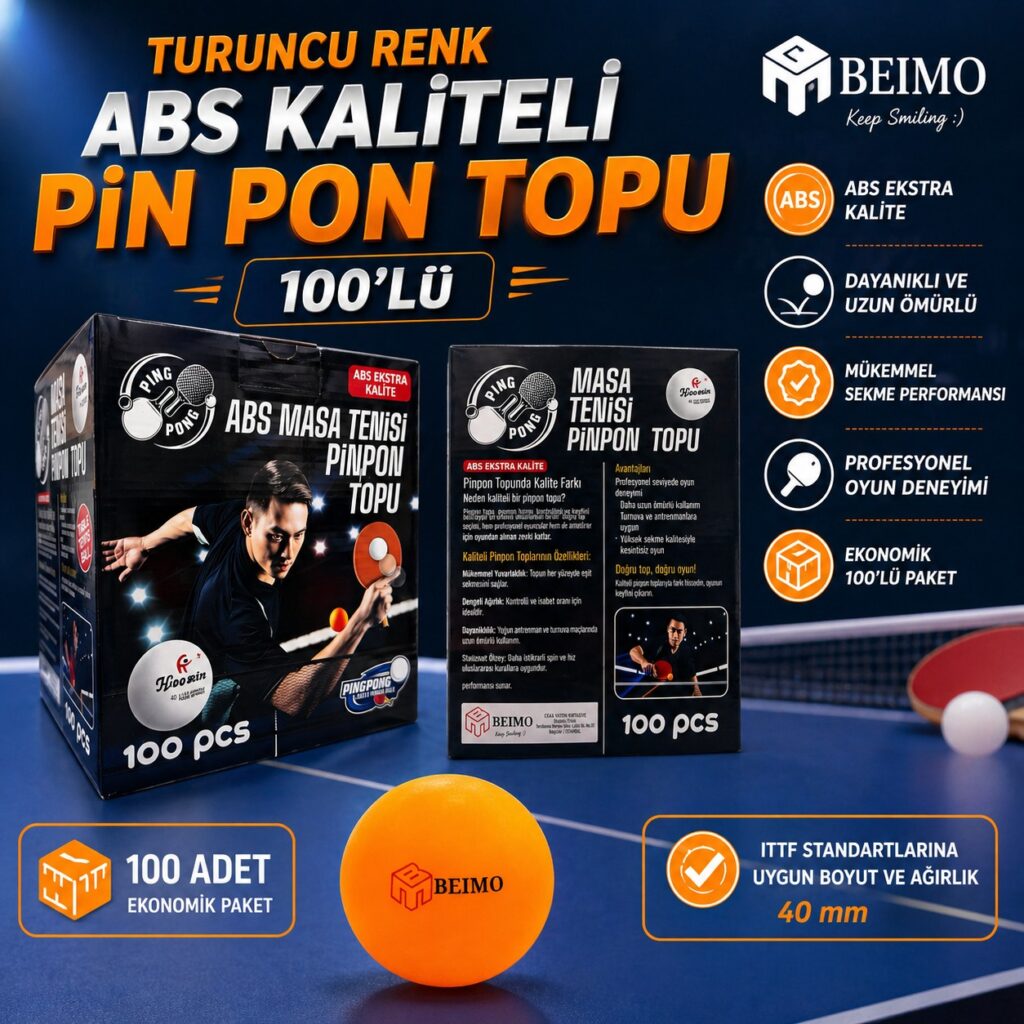 Abs İthal Ekstra Kaliteli Turuncu Renk Pin Pon Topu Kutulu 100'Lü