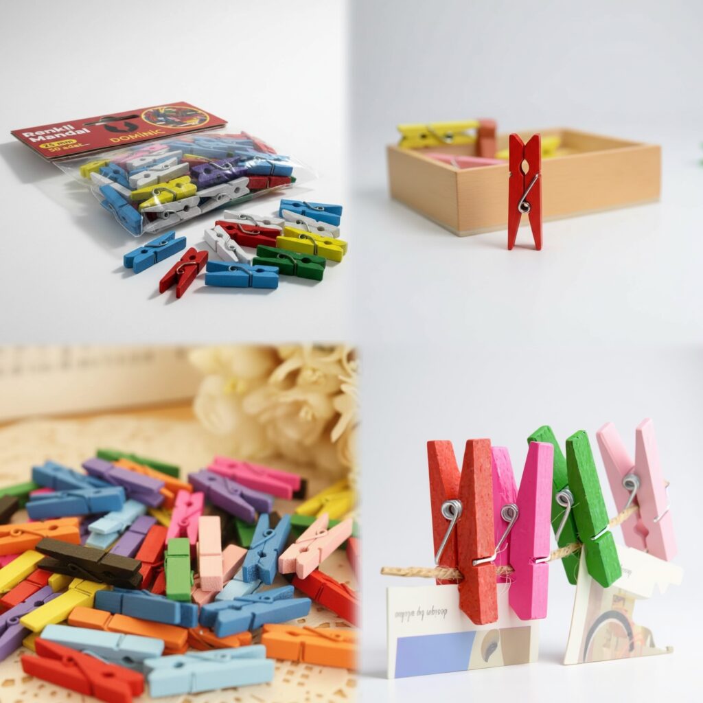 Ahşap Renkli Mini Mandal 25 Mm 50'Li Paket , Dekoratif Süsleme Renkli Minik Ahşap Mandal