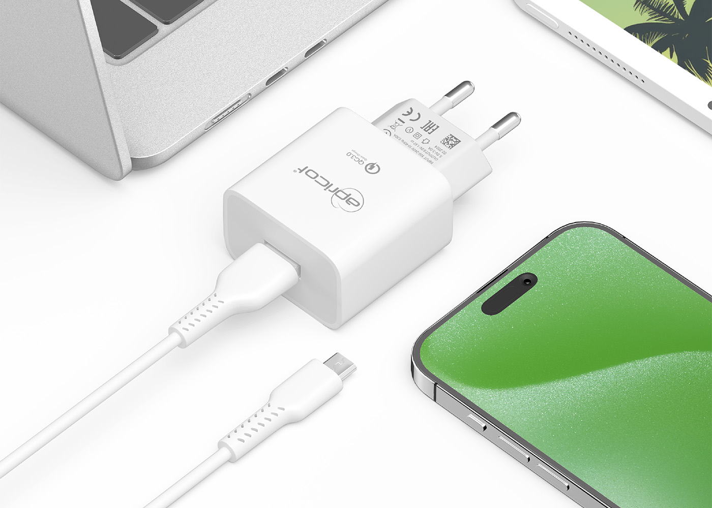Apricot APC-U310M 3.4A Beyaz Micro USB + Ev Şarj Adaptörü Seti