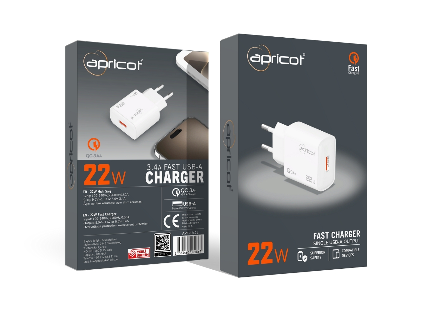 Apricot APC-U422 22W Hızlı Beyaz Şarj Adaptörü