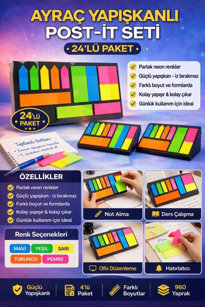 Ayraç Yapışkanlı Post-it Seti 24'Lü Paket