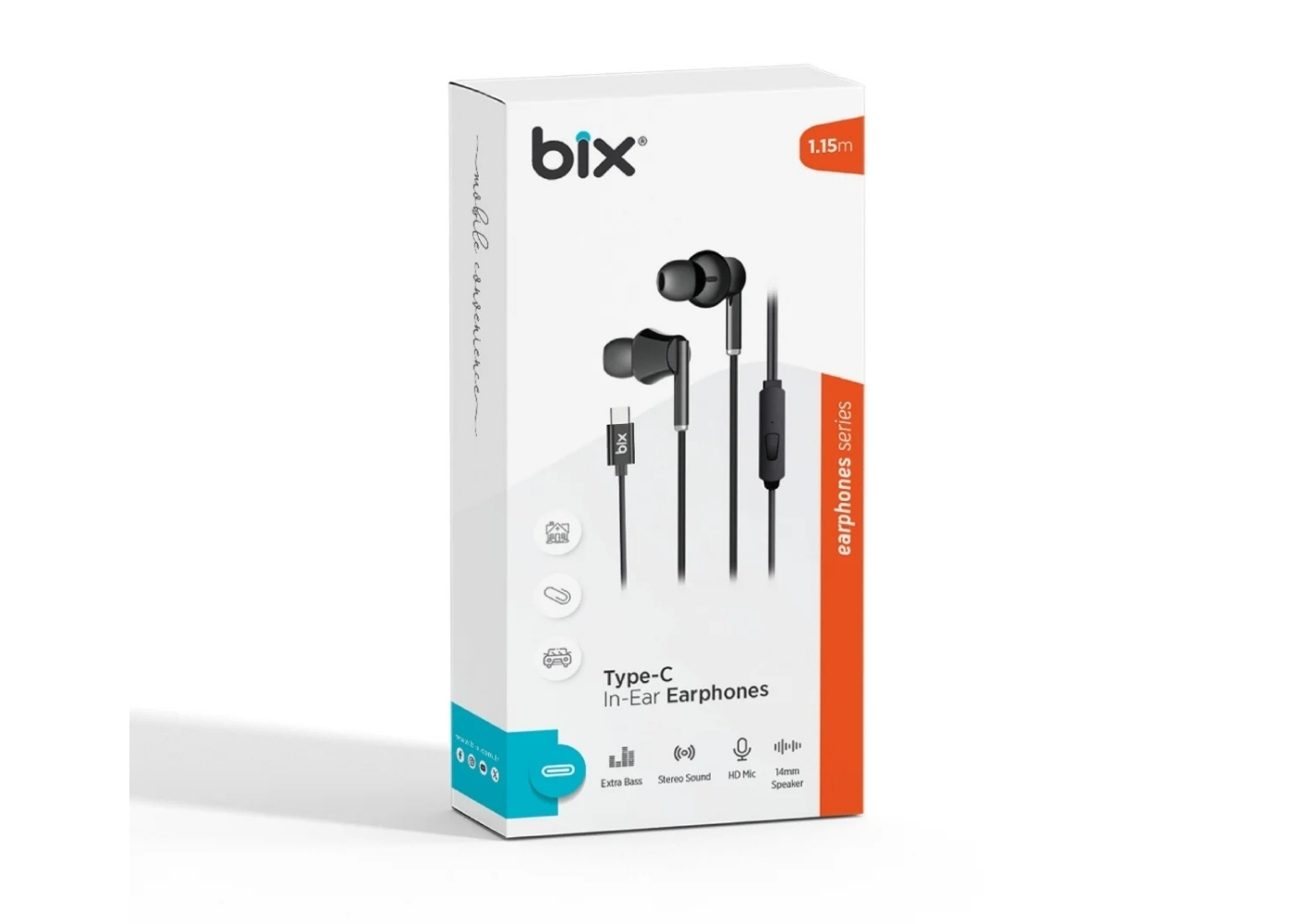 Bix HF01C Type-C 14mm Extra Bass Özellikli Mikrofonlu Kulak içi Kulaklık Siyah
