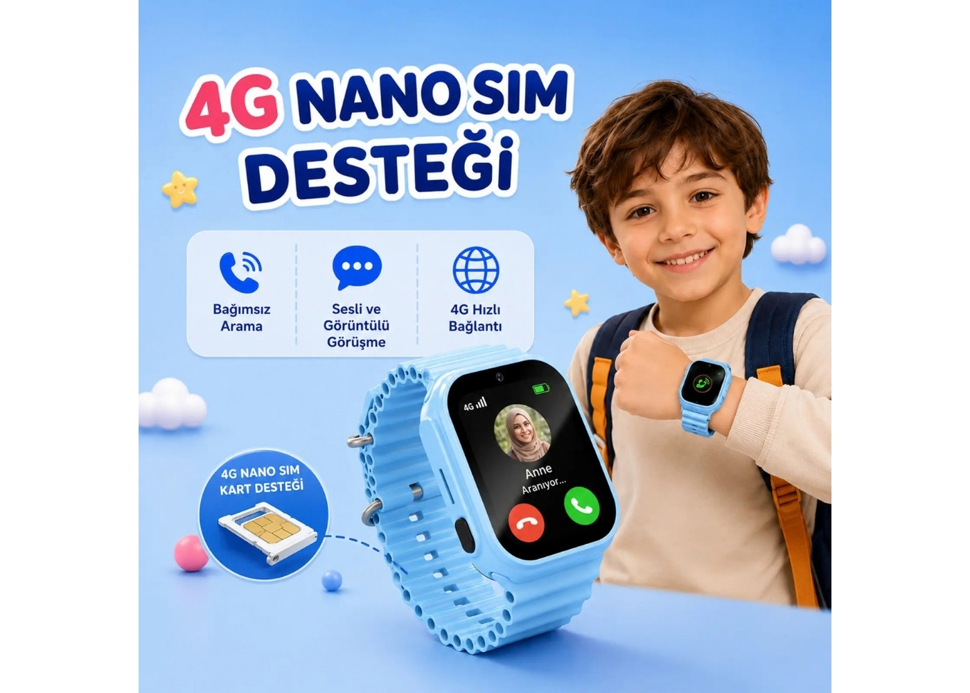 Bix Kids KW01 4G Çocuk Akıllı Saati Mavi