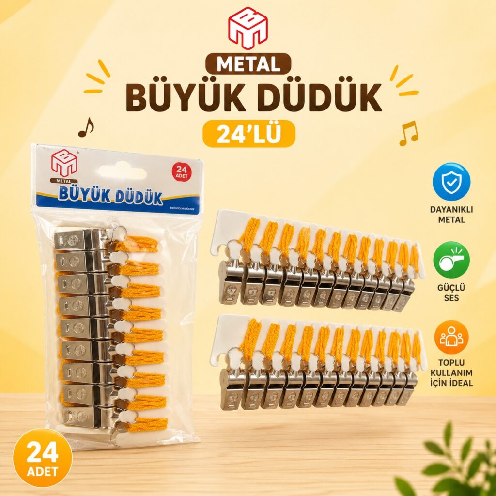 Büyük Metal Düdük 24'Lü