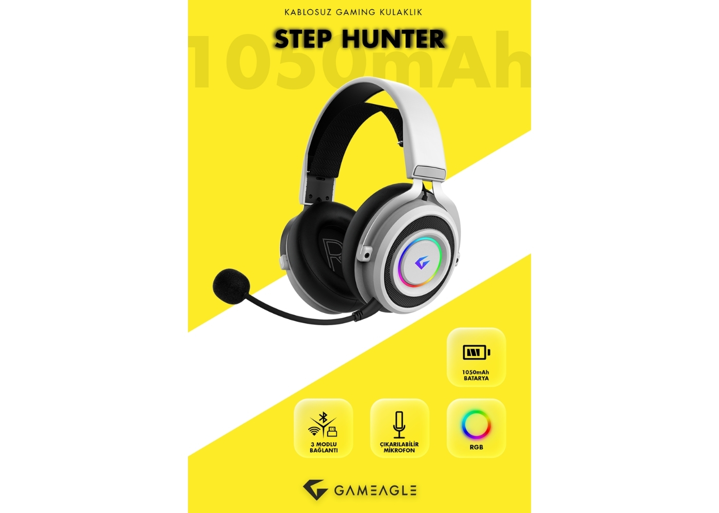 Gameagle GE2010 Step Hunter S1 RGB Kablosuz 2.4Ghz+Bluetooth+3.5MM Kablolu Mikrofonlu Profesyonel Oyuncu Kulaklığı