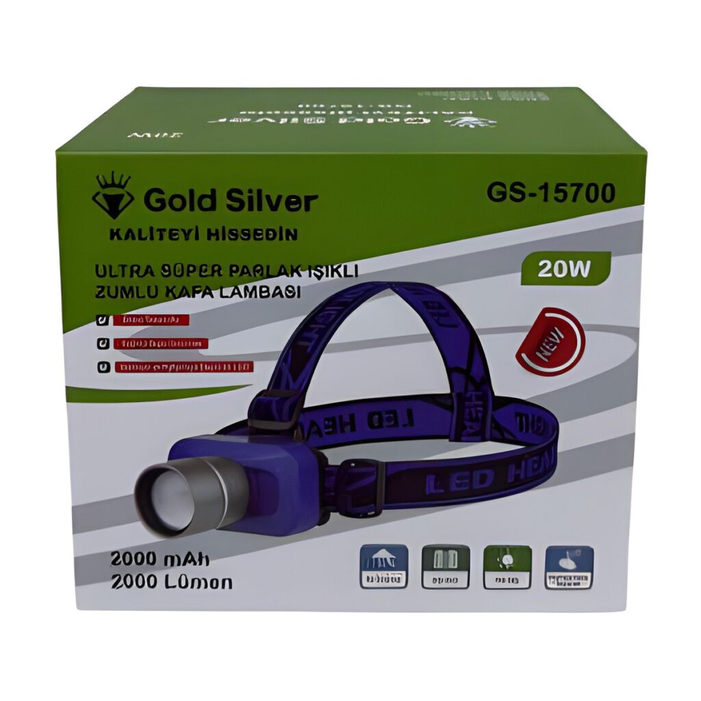 Gold Silver GS-15700 Şarjlı Kafa Lambası 20W 2000 Lümen