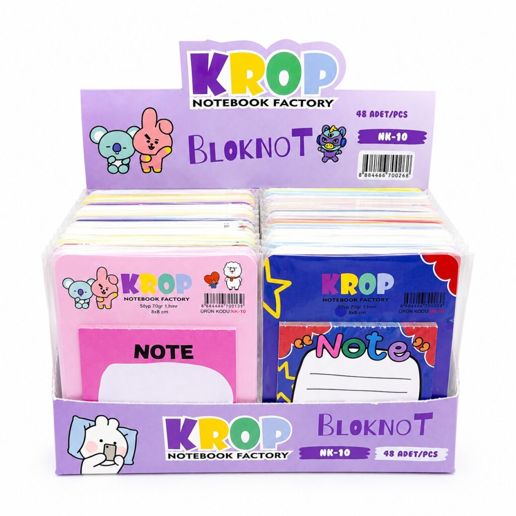 Krop Renkli Kartelalı Yapışkanlı Bloknot 50 Yaprak 48'Li