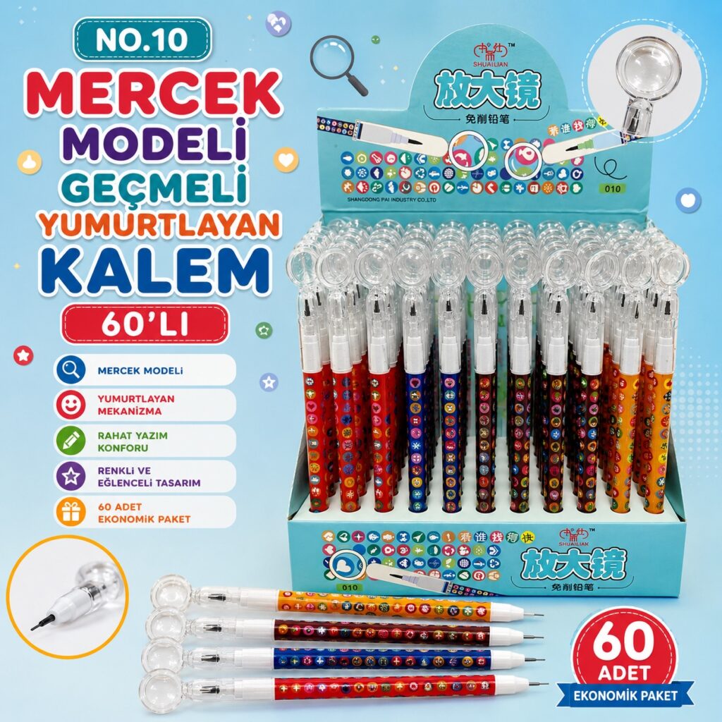 No.010 Mercekli Geçmeli Yumurtlayan Kalem 60'Lı Paket