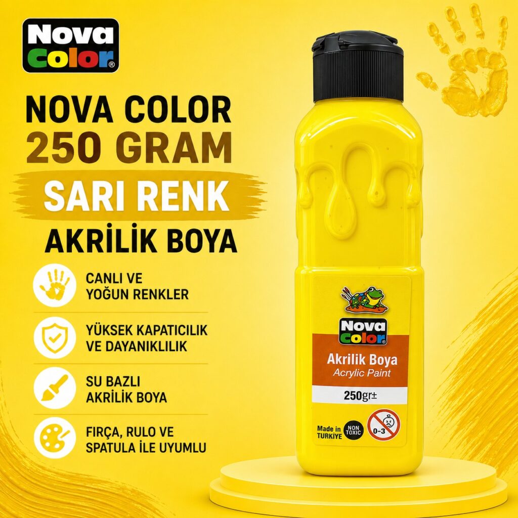 Nova Color Akrilik Boya 250 Gram Sarı Renk