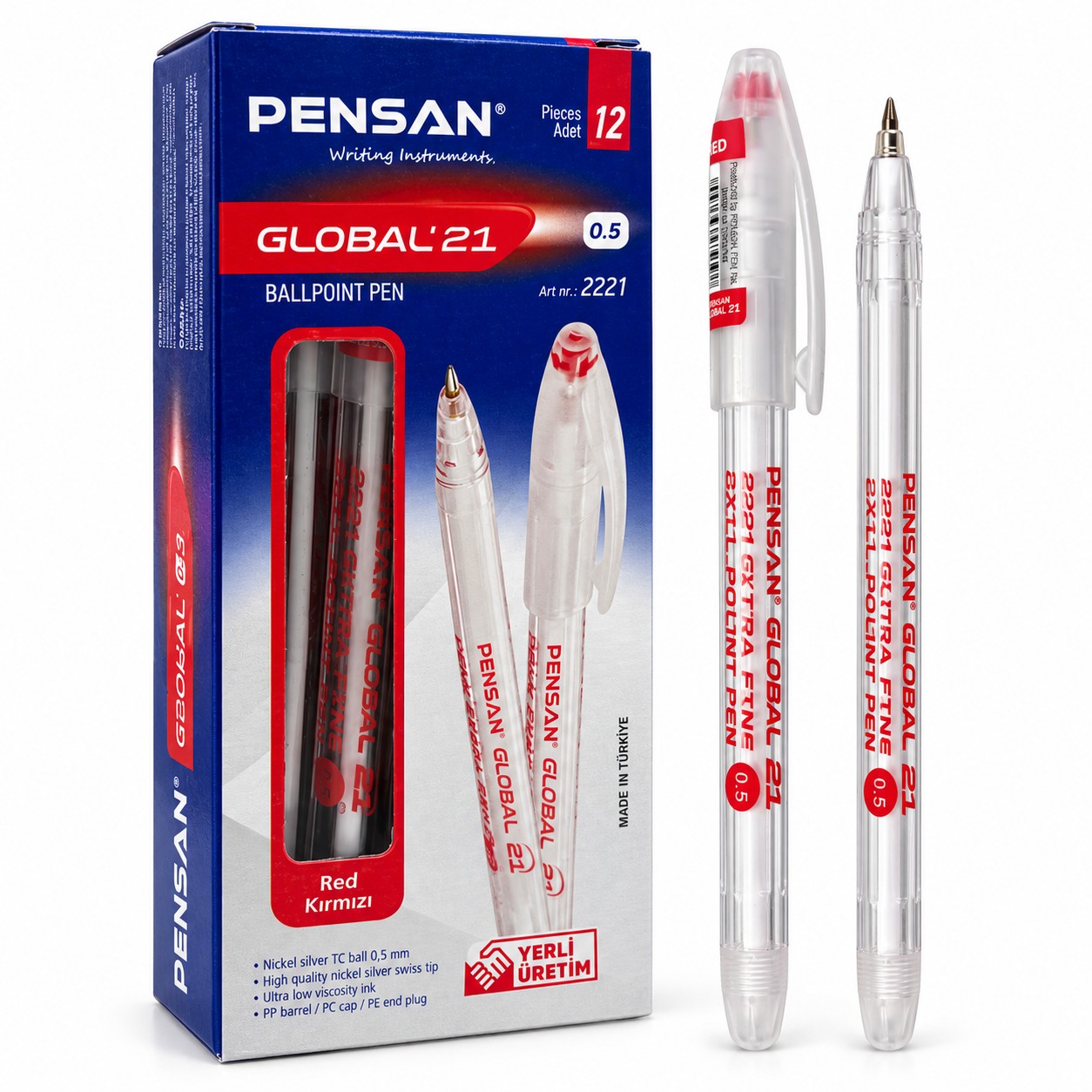 Pensan Global Tükenmez Kalem Kırmızı Renk 0.5 Mm 12'Li