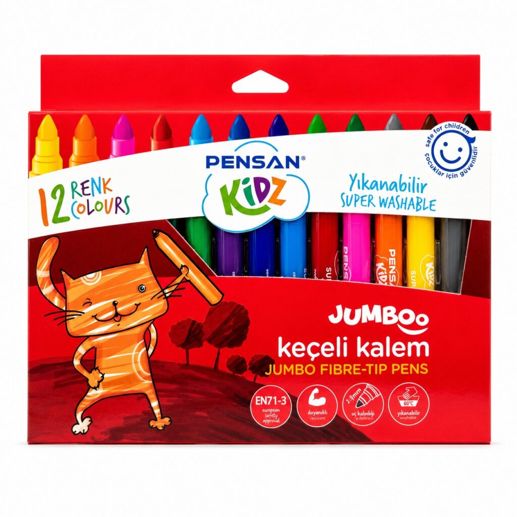 Pensan Yıkanabilir Jumbo Keçeli Kalem 12 Renk