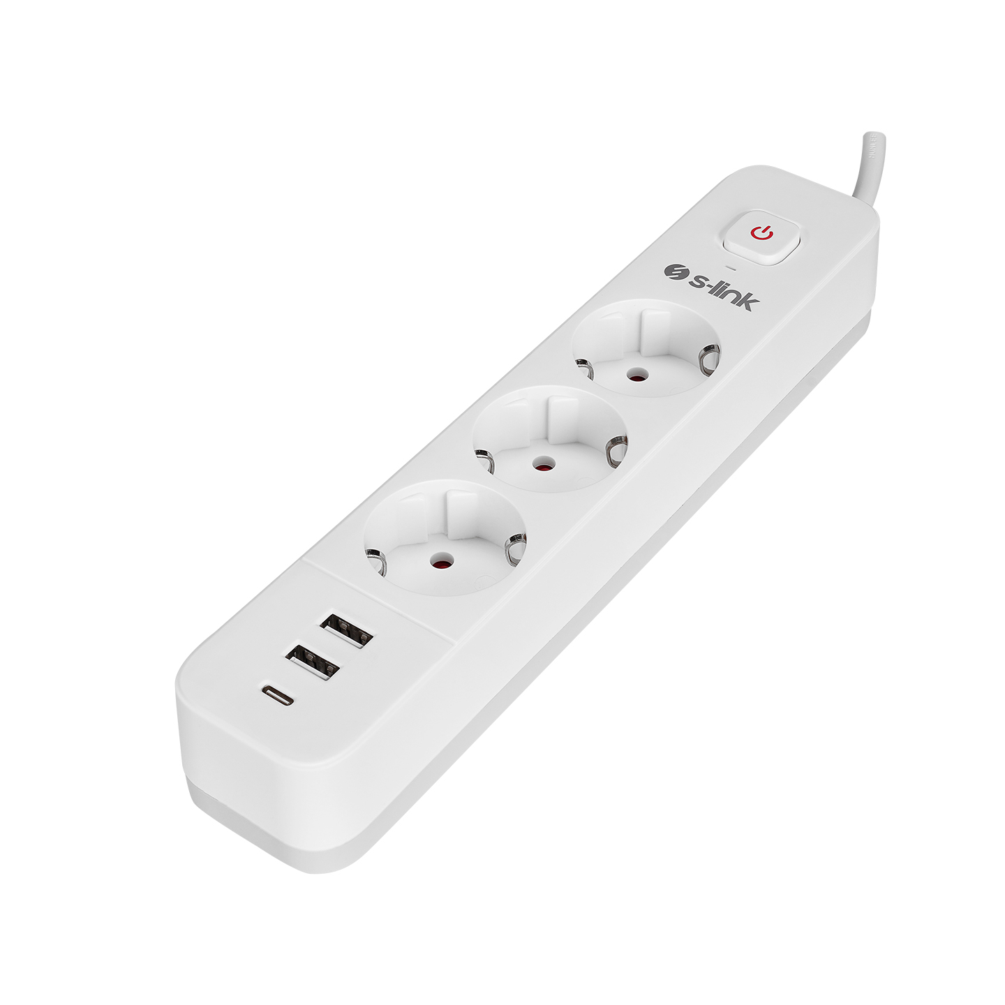 S-link SPG3-PD20 2 USB 3.4A + 1 Type C PD20W H05VV-F 3G1.0mm, 1.5m 3 lü 306 J Akım Korumalı Beyaz + Gri Priz