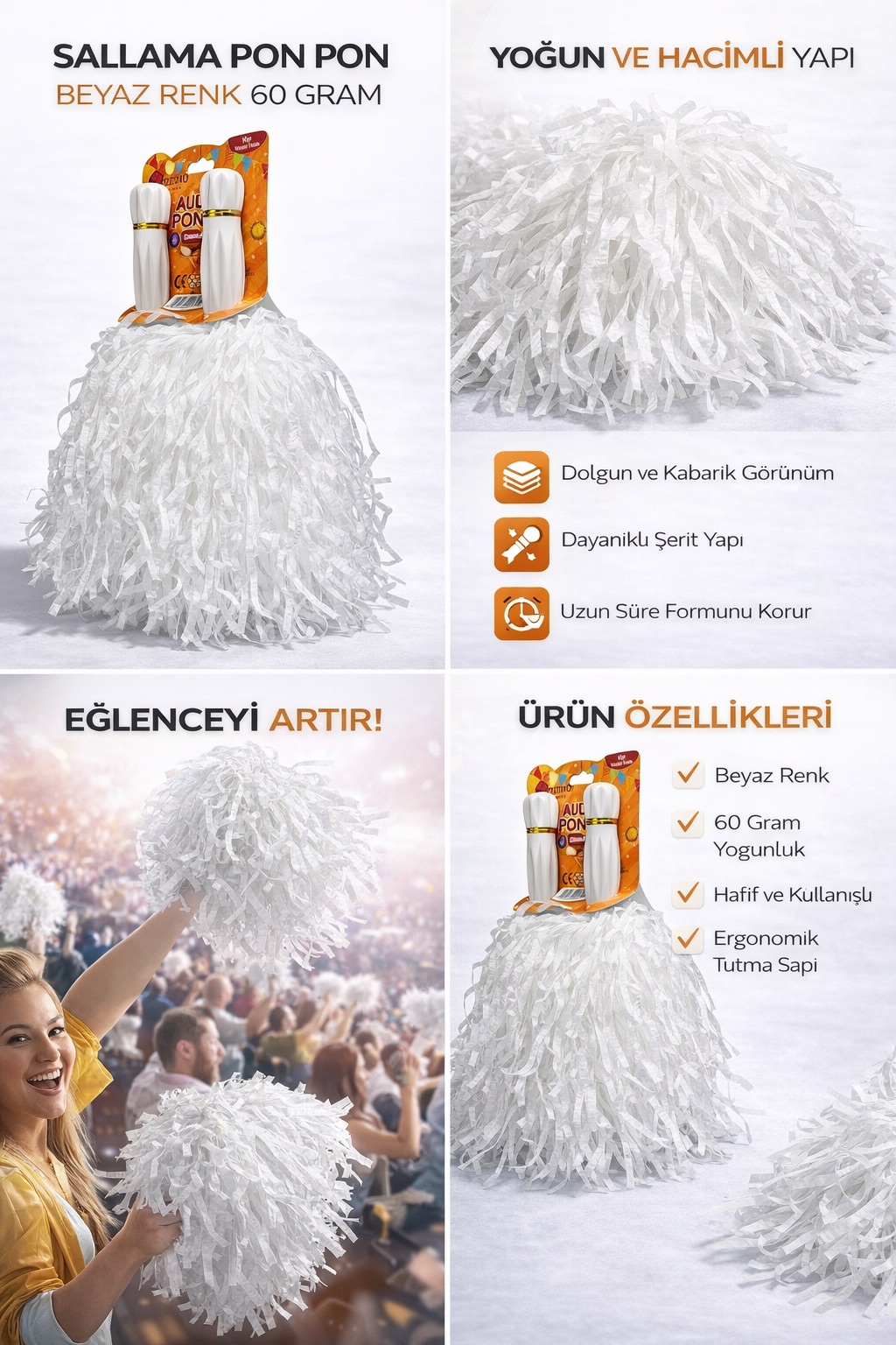 Sallama Pon Pon Beyaz Renk Çiftli
