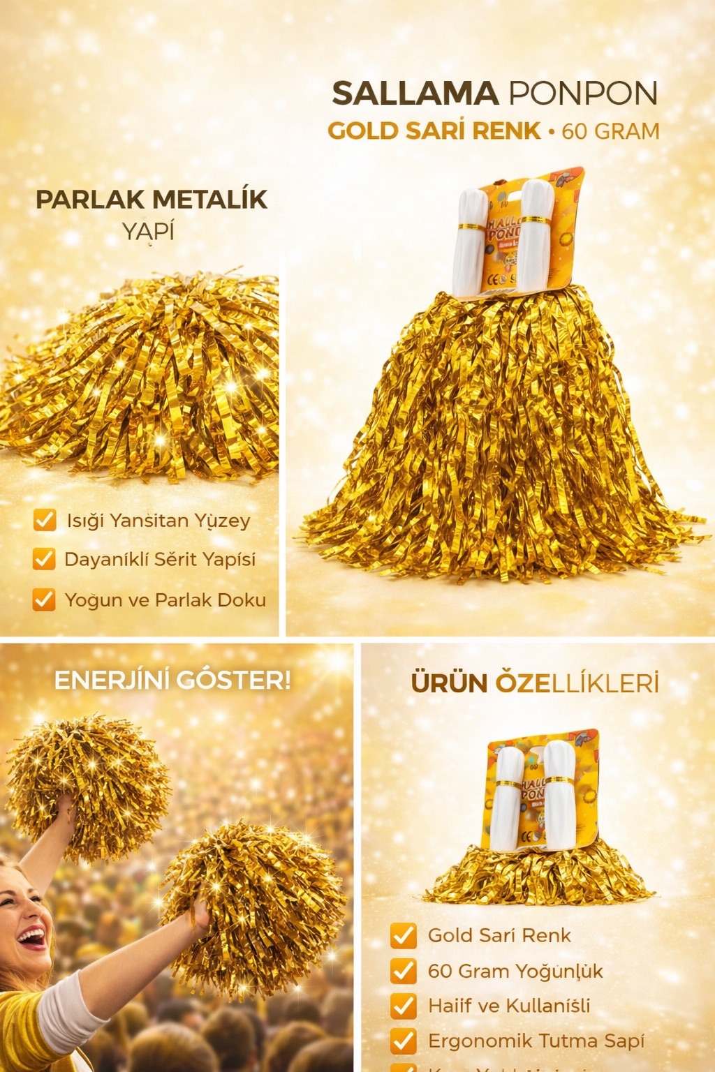 Sallama Pon Pon Gold Sarı Renk Çiftli