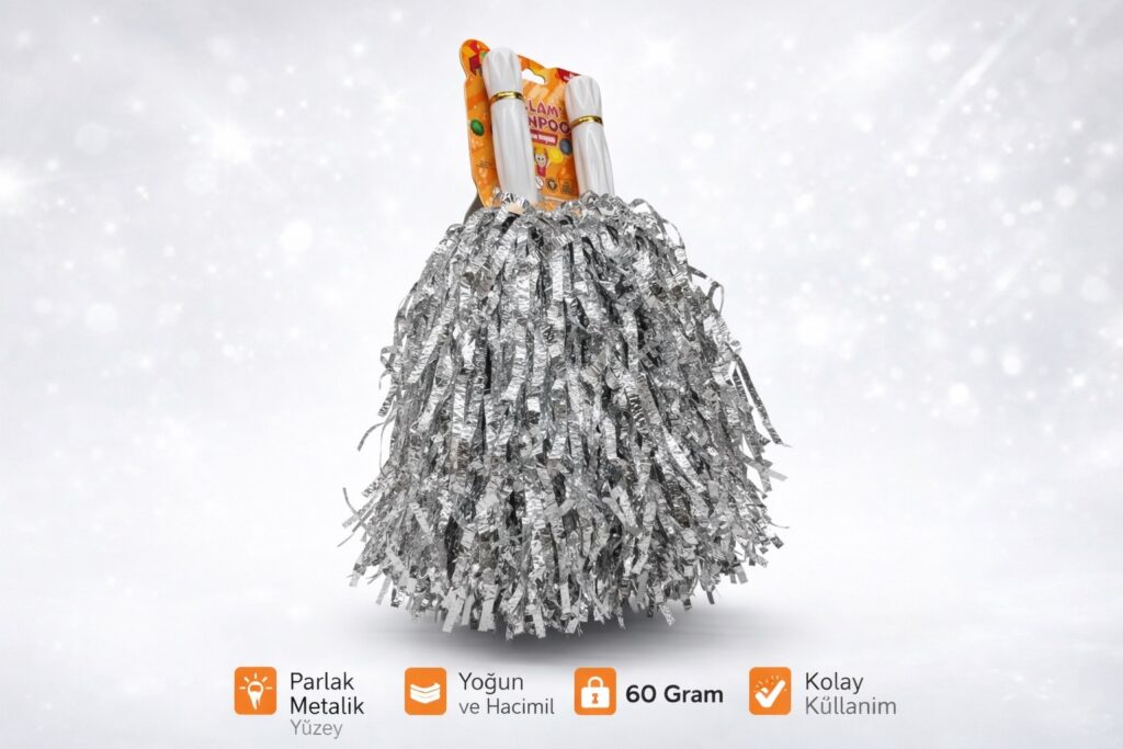 Sallama Pon Pon Gümüş Renk Çiftli