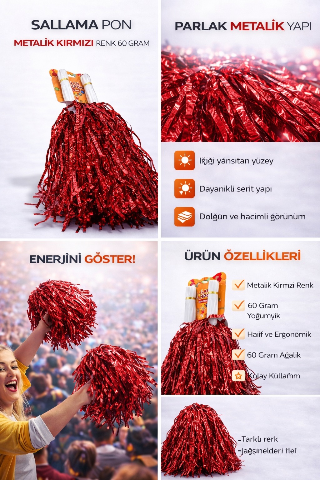 Sallama Pon Pon Kırmızı Renk Çiftli