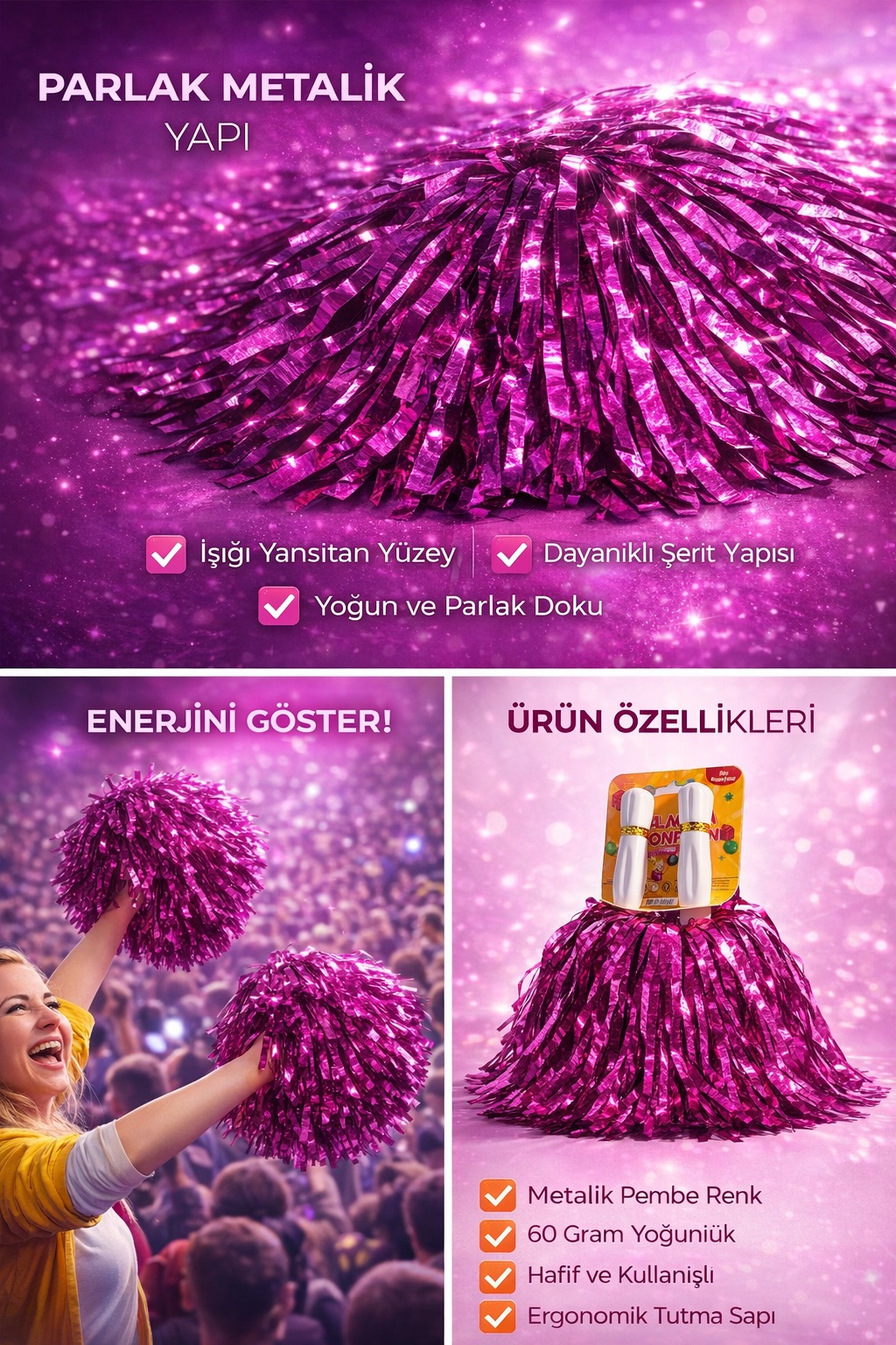 Sallama Pon Pon Pembe Renk Çiftli