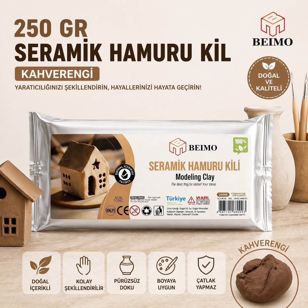 Seramik Hamuru Kil Çamuru 250 Gr Kahverengi