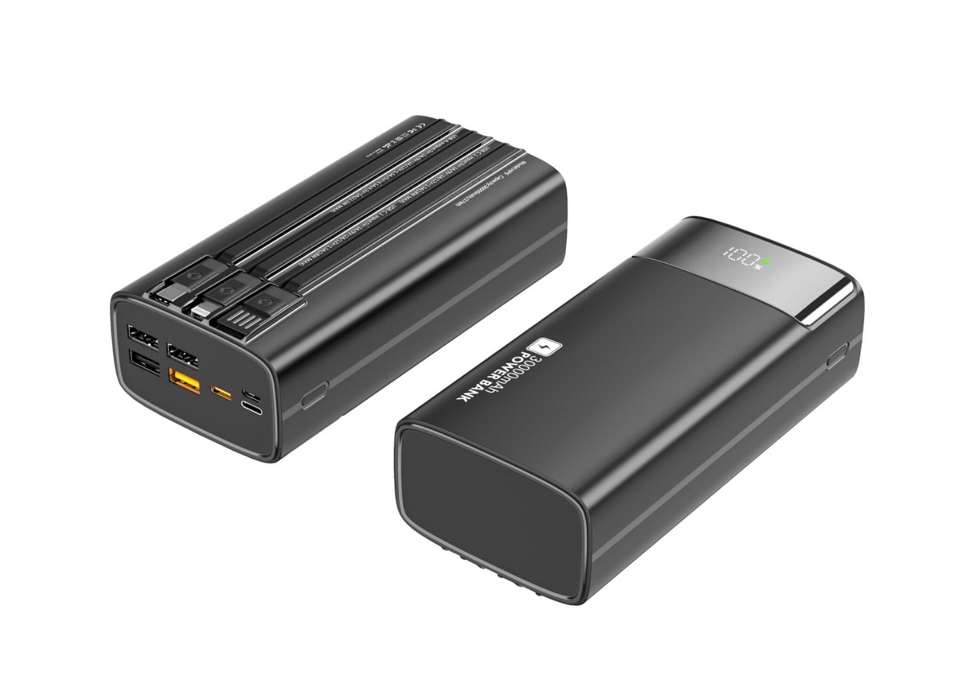 Snapron SNP-3035 30000mAh 22.5W PD Hızlı Şarj Powerbank | Dahili Lightning, Type-C ve USB Kablolu | LCD Ekran