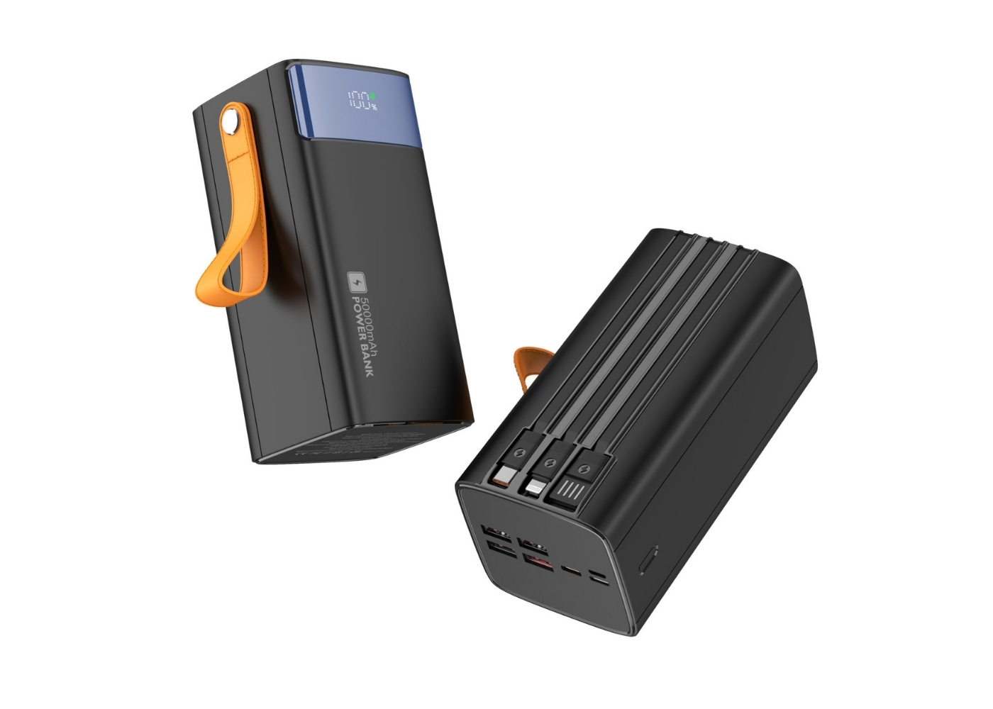 Snapron SNP-3050 50000mAh 22.5W PD Hızlı Şarj Powerbank | Dahili Lightning, Type-C ve USB Kablolu | LCD Ekran