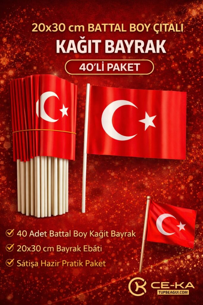 Sopalı Kağıt Bayrak Büyük Boy 40'Lı Paket