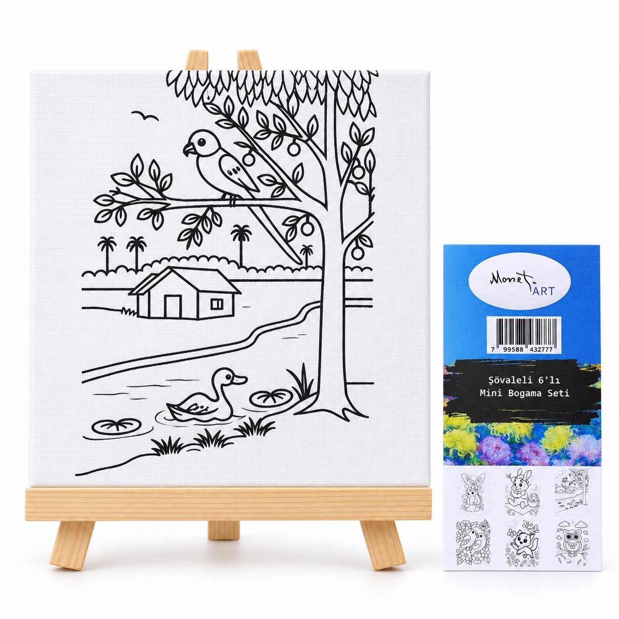 Şövaleli 15*15 Cm Tuval Boyama Seti 6'Lı (Boya Ve Fırçalı)
