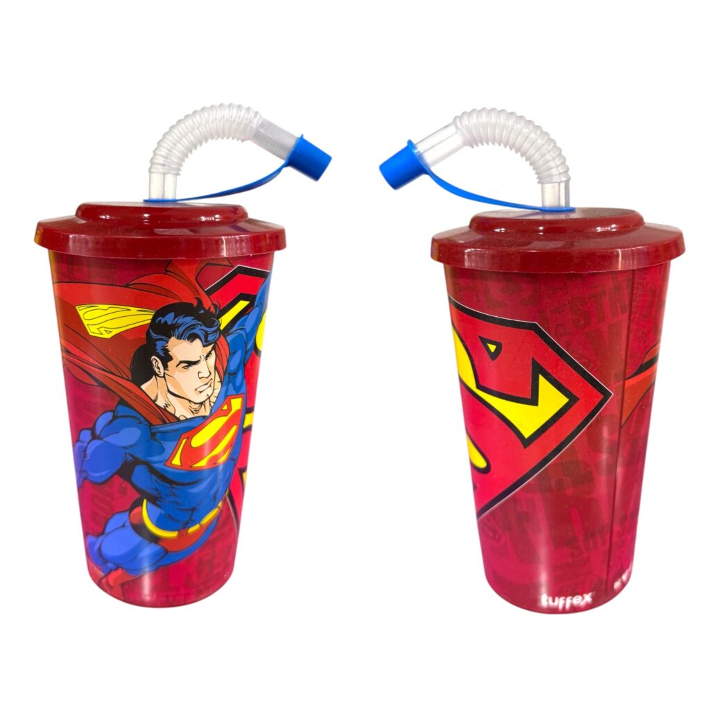 Süperman 600 Ml Büyük Kapaklı Pipetli Bardak 36'Lı